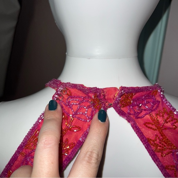 Vintage Andretta Donatello 100% Silk Beaded Slip Gown XS Halter Formal Evening - Picture 11 of 16